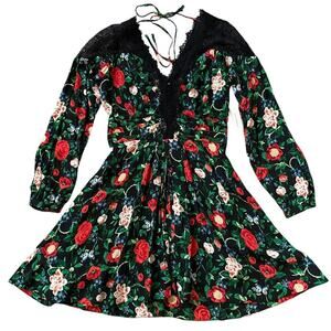 Anthropologie Black Floral Lace Mini Dress | Boho Romantic, 6, Brand New, NWT